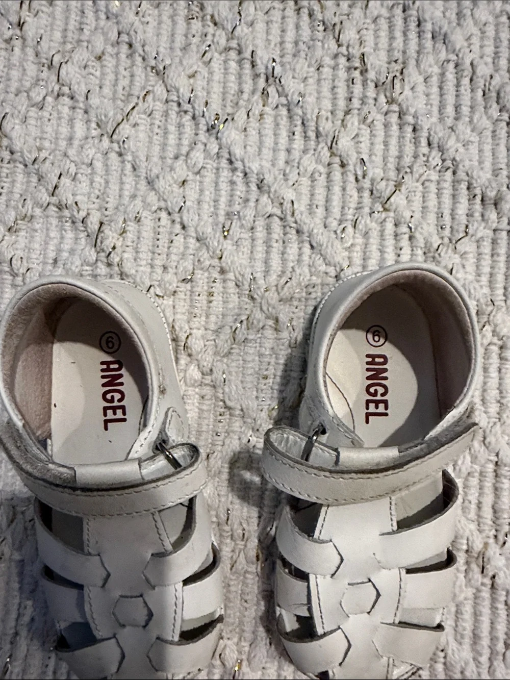 Angel Kids White Leather Closed Toe Sandals